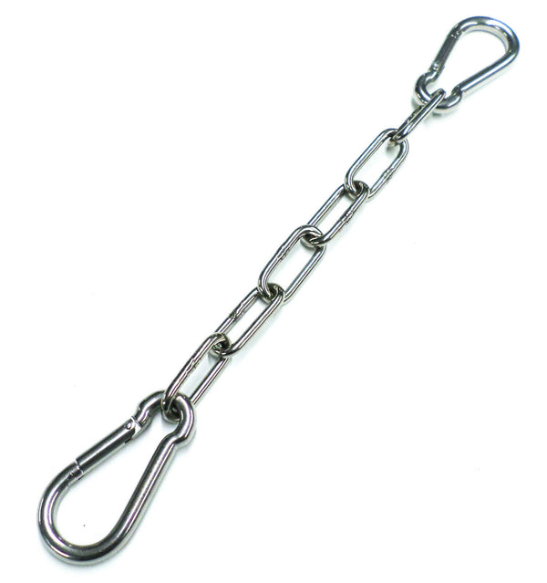 Stainless steel chain extension with two stainless steel carabiners