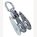 Double rope block with swivel eye and hinge, A2/MS for 10mm rope, 50mm roll, 1 Piece