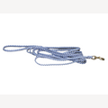 Blue/white dog leash, 5 meters, with brass snap hook